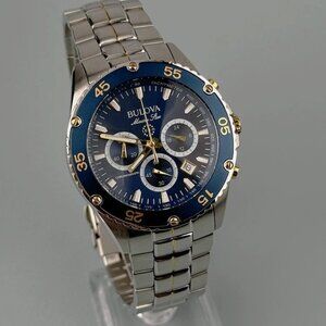 Bulova Blue Face Silver Braclet 41mm Watch Mens New